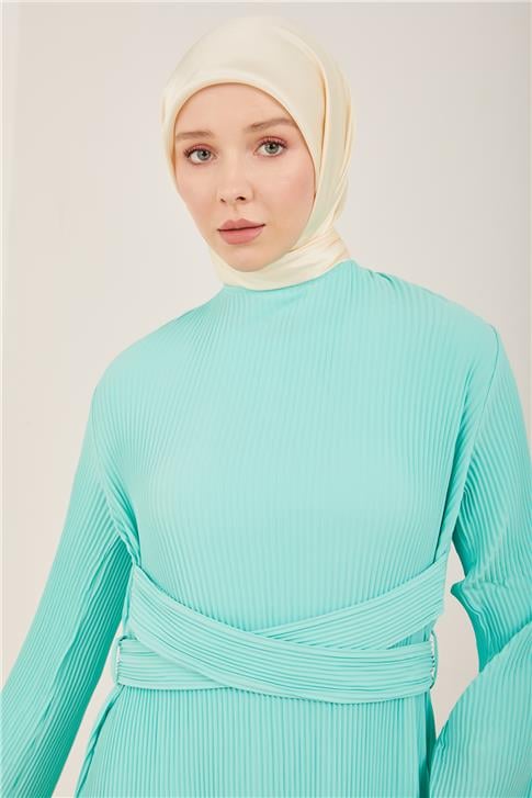 Armine Beli Çapraz Kemerli Piliseli Elbise 23Y9663 Deniz Köpüğü