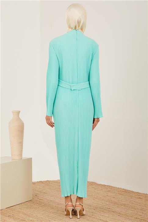 Armine Beli Çapraz Kemerli Piliseli Elbise 23Y9663 Deniz Köpüğü