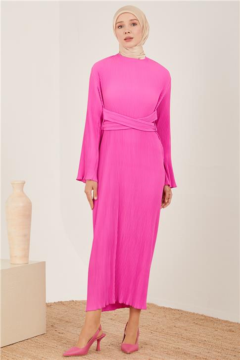 Armine Beli Çapraz Kemerli Piliseli Elbise 23Y9663 Orkide