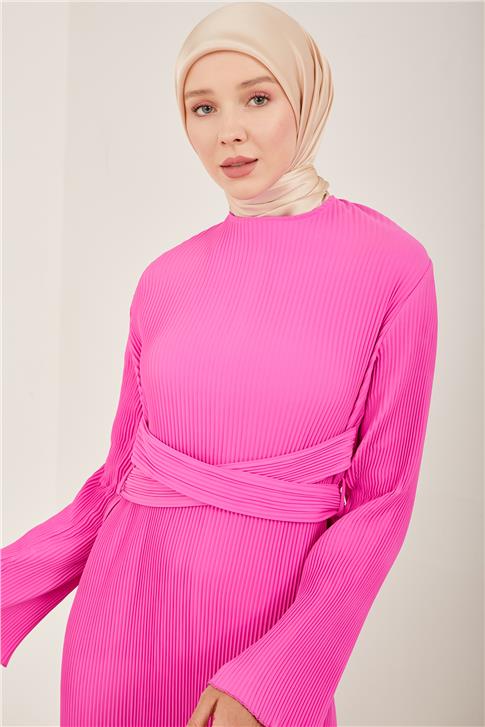 Armine Beli Çapraz Kemerli Piliseli Elbise 23Y9663 Orkide