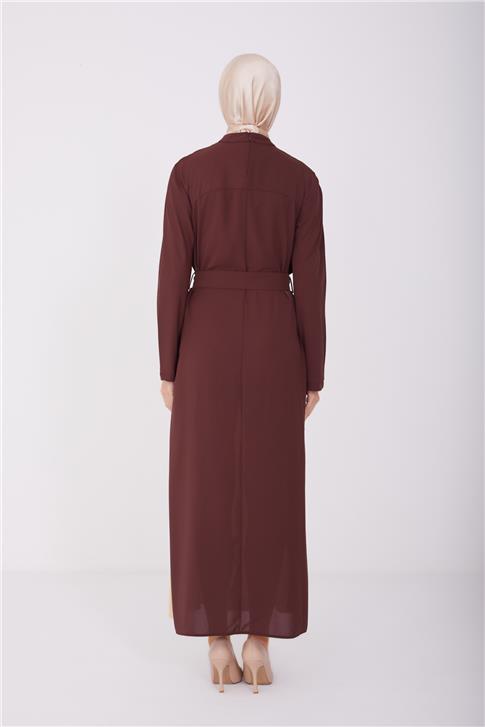 Armine İki Renkli Pliseli Elbise 23Y9675 Bitter