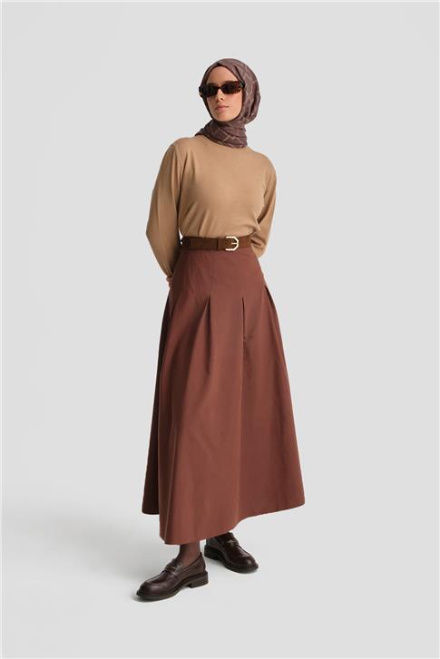 Armine Pileli Pamuk Etek 24K1705 Kızıl Kahve