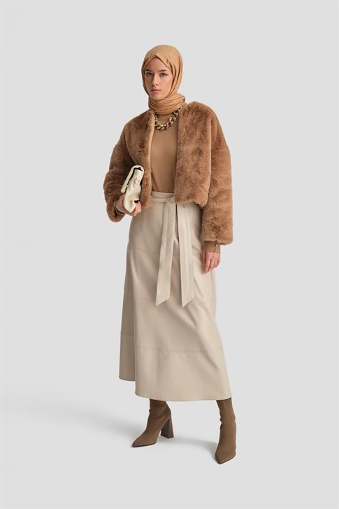 Armine Bağlamalı Deri Etek 25K1706 Bej