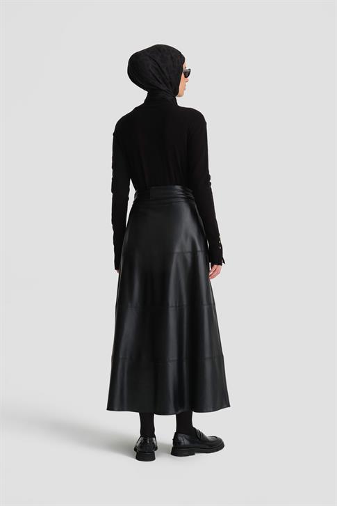 Armine Bağlamalı Deri Etek 25K1706 Siyah