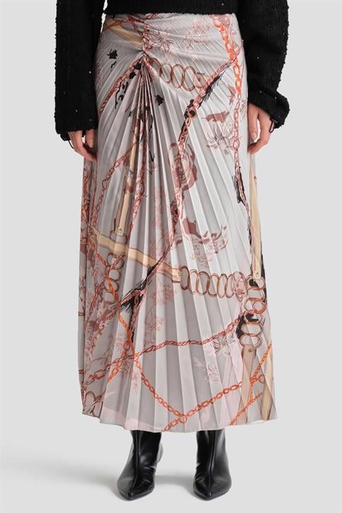 Armine Dikey Büzgülü Desenli Etek 24K1711 Vizon