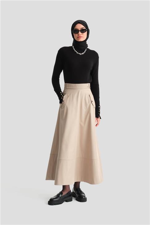 Armine Kalın Dikişli Kloş Etek 25K1712 Taş