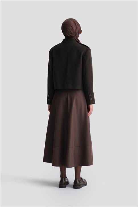 Armine Kalın Dikişli Kloş Etek 25K1712 Acı Kahve