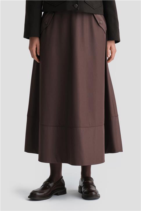 Armine Kalın Dikişli Kloş Etek 25K1712 Acı Kahve