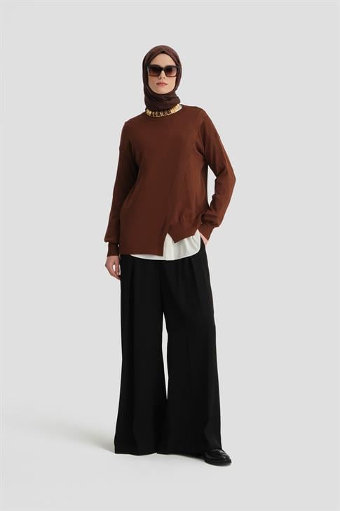 Armine Aller Detaylı Triko Kazak 25KD2005 Kızıl Kahve