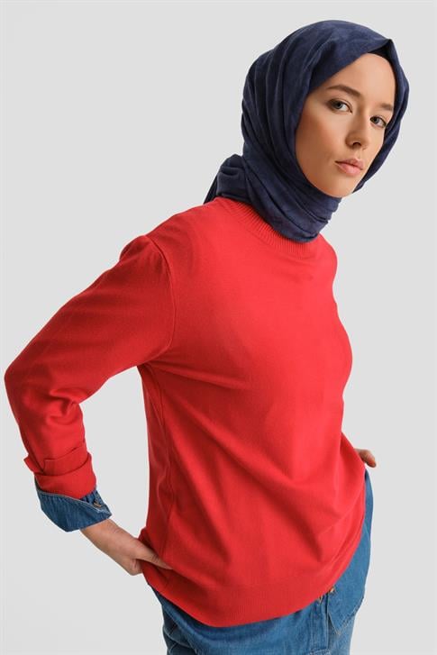 Armine Metal Aksesuarlı Triko Kazak 24Kd2400 Kırmızı