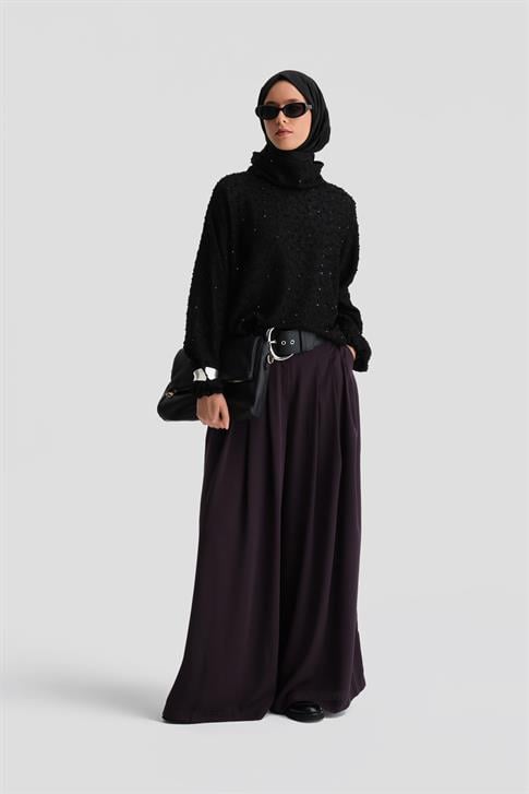 Armine Yüksek Bel Pliseli Pantolon 24K2700 Mor