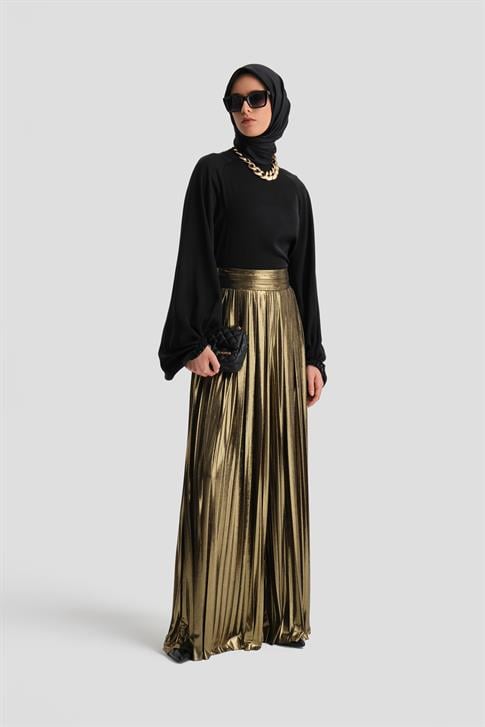 Armine Işılıtlı Kumaş Piliseli Pantolon 24k2701 Gold