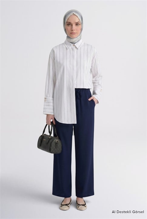 Armine Bağcıklı Tencel Pantolon 25K2708 Lacivert