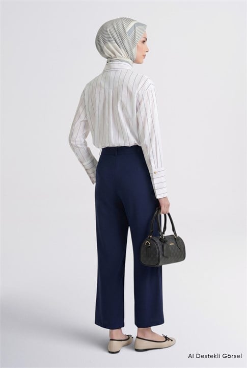 Armine Bağcıklı Tencel Pantolon 25K2708 Lacivert