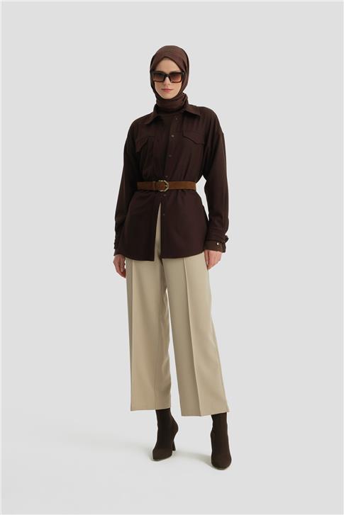 Armine Beli Apoletli Palazzo Pantolon 24KH2722 Bej