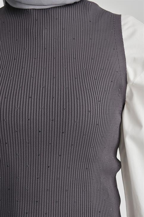 Armine Taşlı Triko 25KD2807 Füme