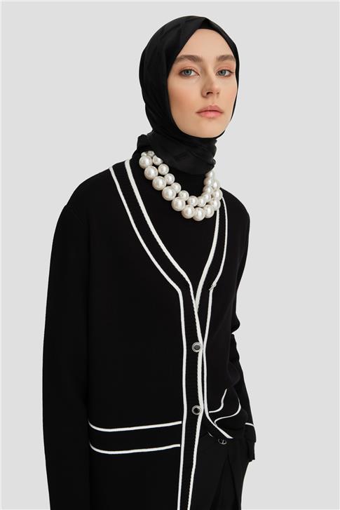 Armine Biye Detaylı Triko Hırka 24KD2809 Siyah