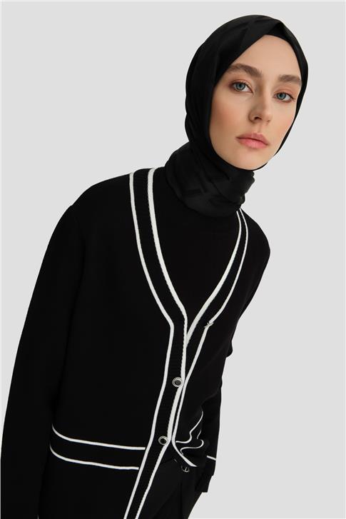 Armine Biye Detaylı Triko Hırka 24KD2809 Siyah