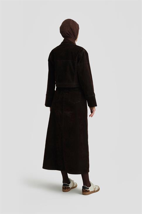 Armine Flok Baskılı Denim Takım 24KD3401 Kahverengi