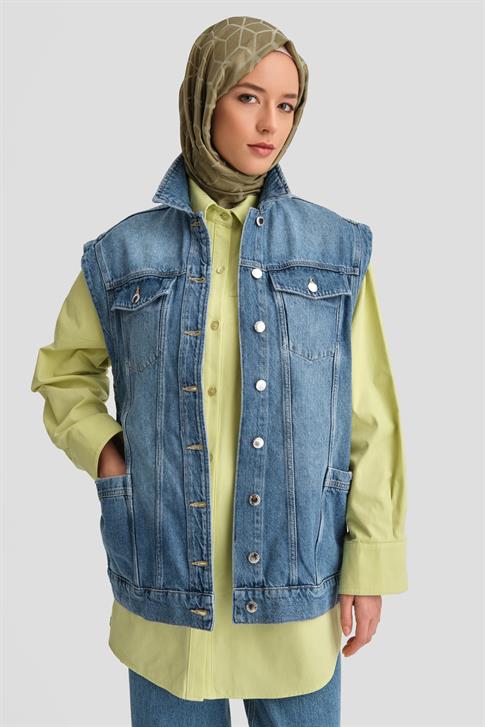 Armine Denim Yelek 24Kd3414 Açık Mavi