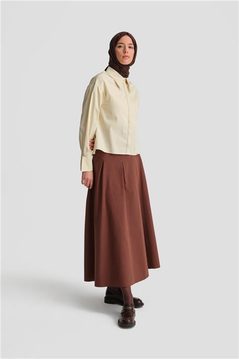 Armine Sivri Yakalı Floş Keten Gömlek 24K3602 Aytaşı