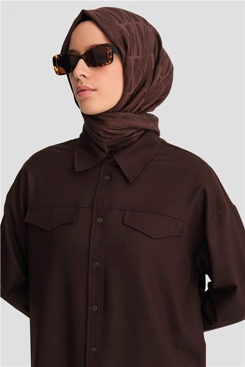 Armine Manşeti Kemer Detaylı Gömlek 25K3606 Acı Kahve