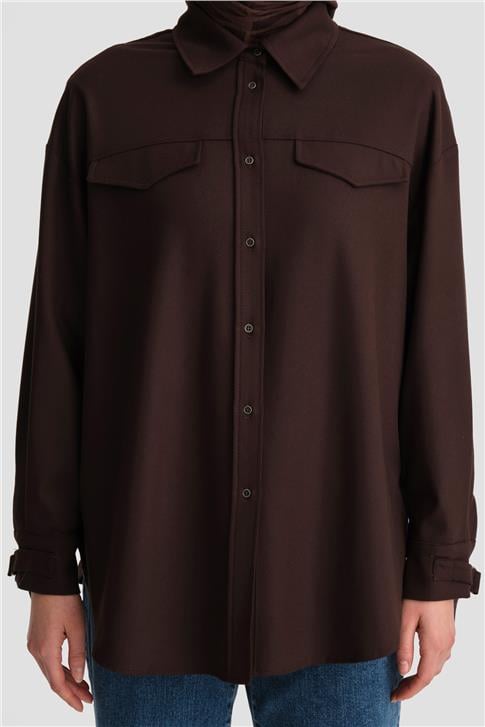 Armine Manşeti Kemer Detaylı Gömlek 25K3606 Acı Kahve