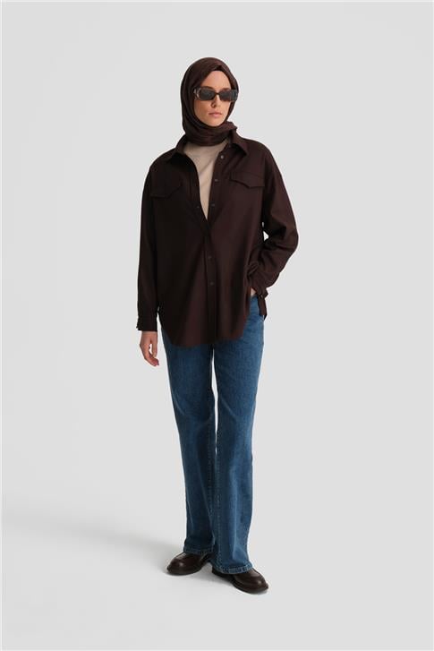 Armine Manşeti Kemer Detaylı Gömlek 25K3606 Acı Kahve