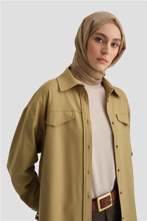 Armine Manşeti Kemer Detaylı Gömlek 25K3606 Zeytin
