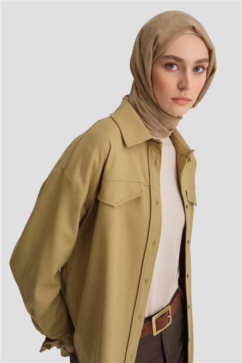 Armine Manşeti Kemer Detaylı Gömlek 25K3606 Zeytin