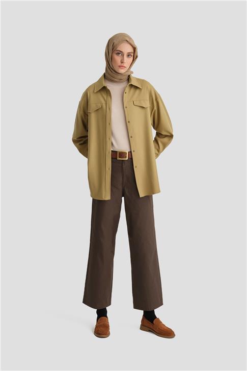 Armine Manşeti Kemer Detaylı Gömlek 25K3606 Zeytin