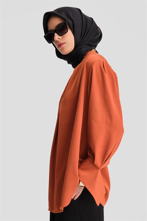 Armine Manşeti Kuşaklı Bluz 25K3612 Kiremit