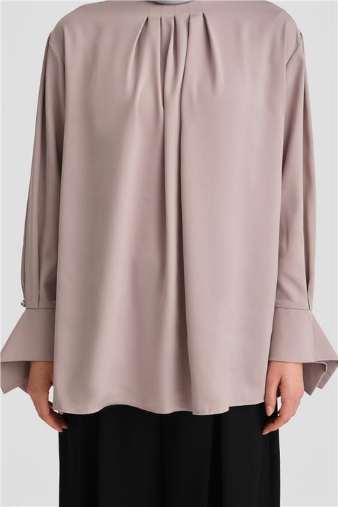 Armine Manşeti Kuşaklı Bluz 25K3612 Vizon
