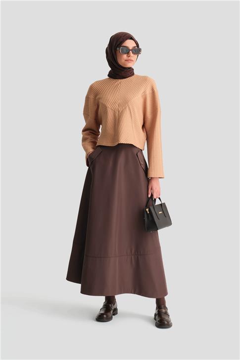 Armine Örme Çizgi Efektli Kazak 24K3616 Camel