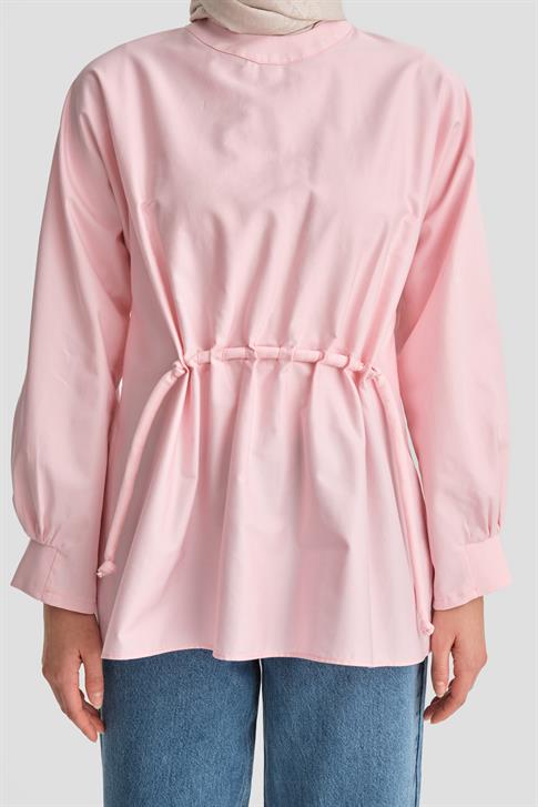 Armine Bağcık Detaylı Pamuk Bluz 24K3619 Pembe
