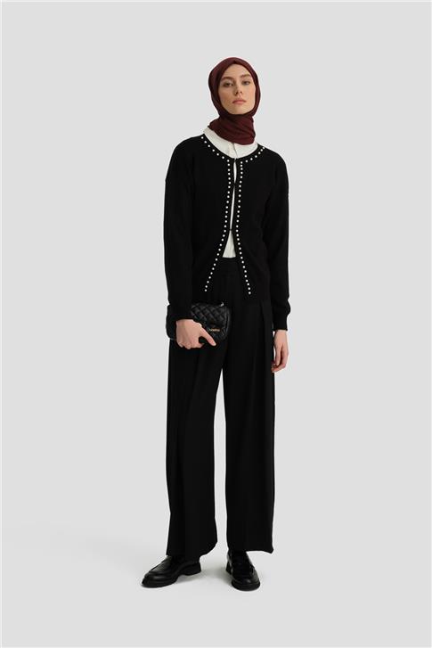 Armine İncili Triko Hırka 25KD4202 Siyah