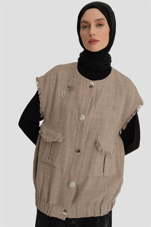 Armine Tüvit, Broşlu Yelek 24K4205 Vizon