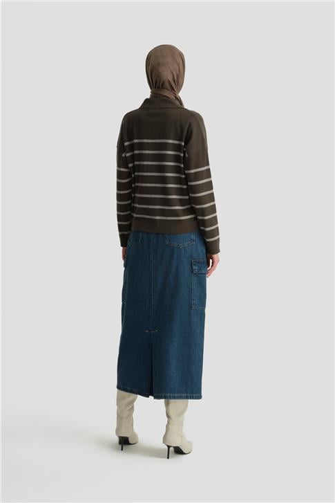 Armine Çizgili Triko Kazak 24KD4208 Haki