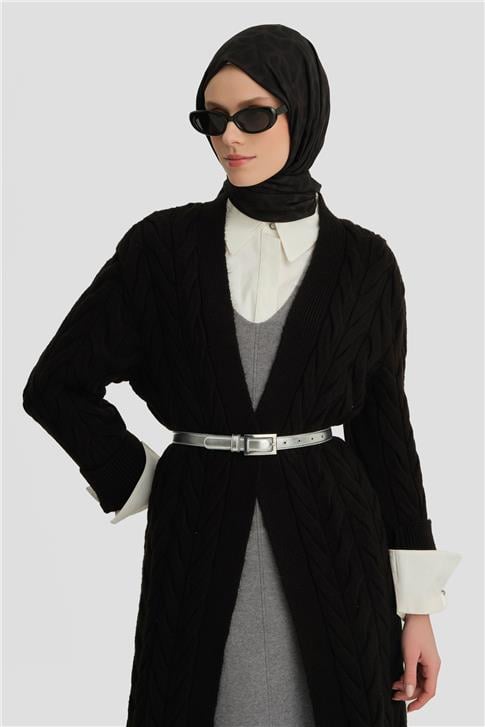 Armine Uzun Triko Hırka 25KD4209 Siyah