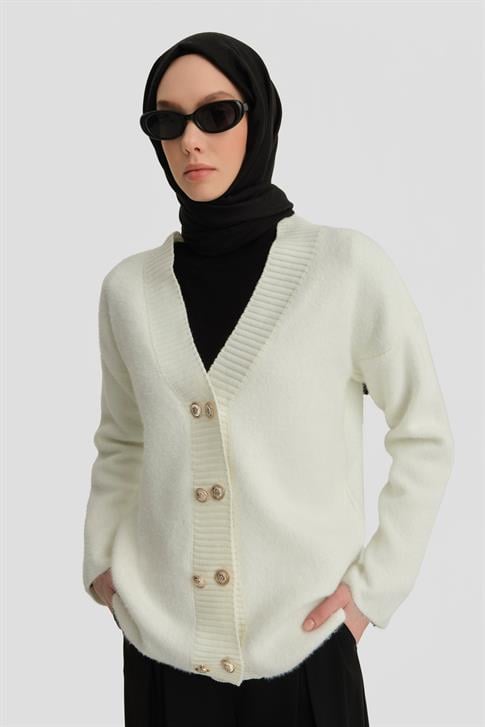 Armine Peluş Triko Hırka 24Kd4211 Ekru