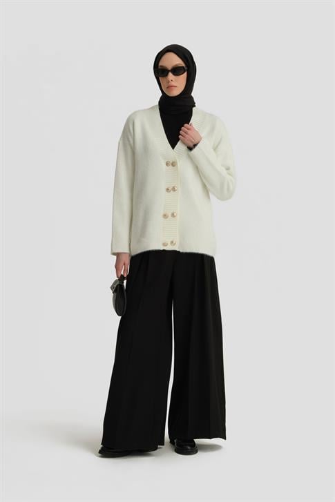 Armine Peluş Triko Hırka 24Kd4211 Ekru