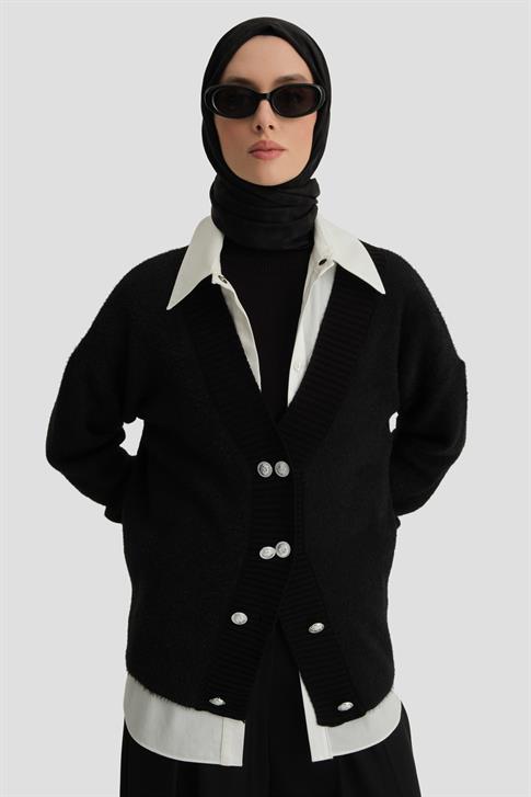 Armine Peluş Triko Hırka 24Kd4211 Siyah