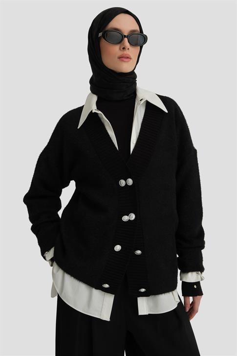 Armine Peluş Triko Hırka 24Kd4211 Siyah