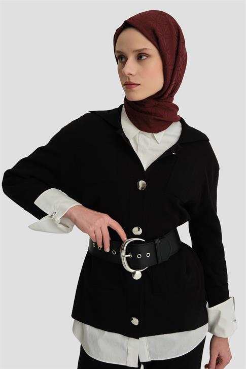 Armine Metal Düğmeli Triko Takım 24KD4212 Siyah