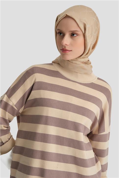 Armine Çizgili Triko Takım 24KD4213 Bej
