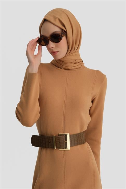 Armine Uzun Kol Triko Elbise 24KD4217 Bisküvi