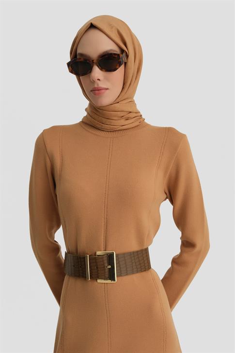 Armine Uzun Kol Triko Elbise 24KD4217 Bisküvi