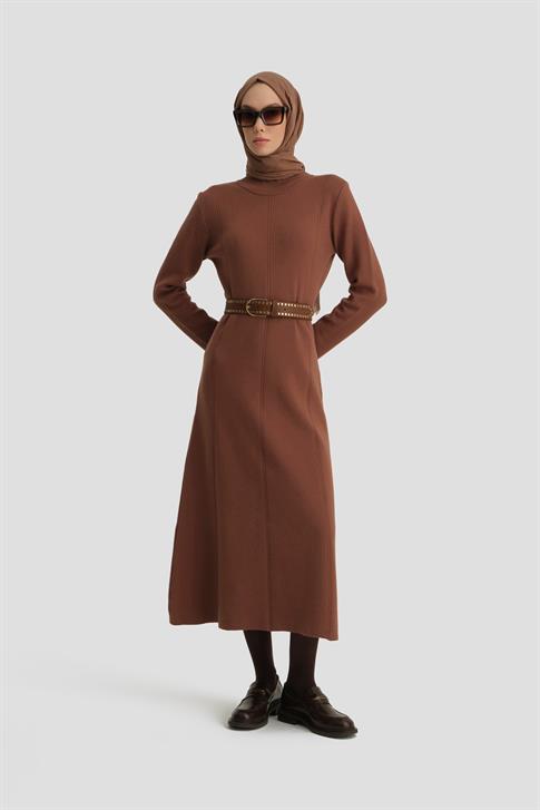 Armine Uzun Kol Triko Elbise 24KD4217 Acı Kahve