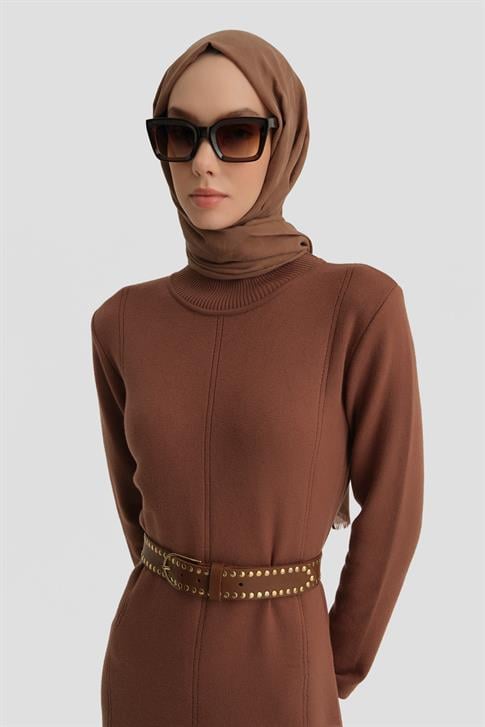 Armine Uzun Kol Triko Elbise 24KD4217 Acı Kahve