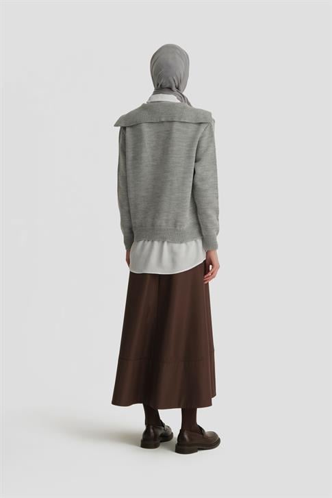 Armine Poplin Mixli Kazak 25KD4218 Gri-Beyaz